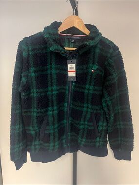 Tommy Hilfiger Navy & Green Plaid Sherpa Zip Jacket